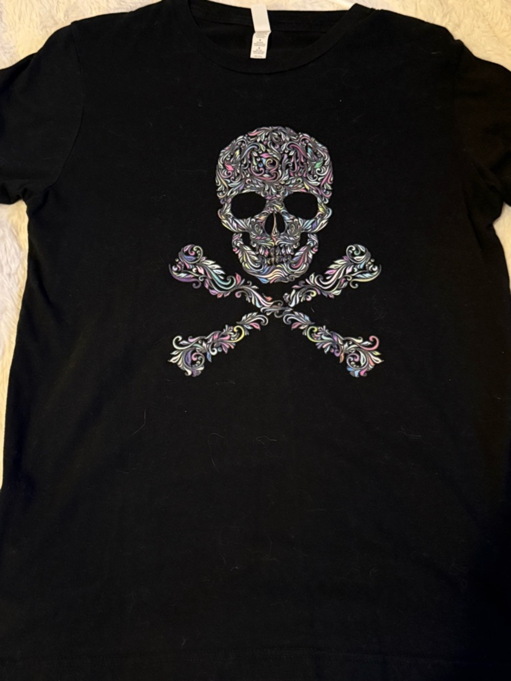 Bella + Canvas Black Rhinestone Skull Crossbones T-Shirt Filigree Bling Medium